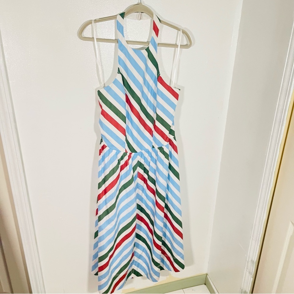 Anthropologie Striped Halter Midi Dress in Blue, White, Green, Rust L - Picture 5 of 10